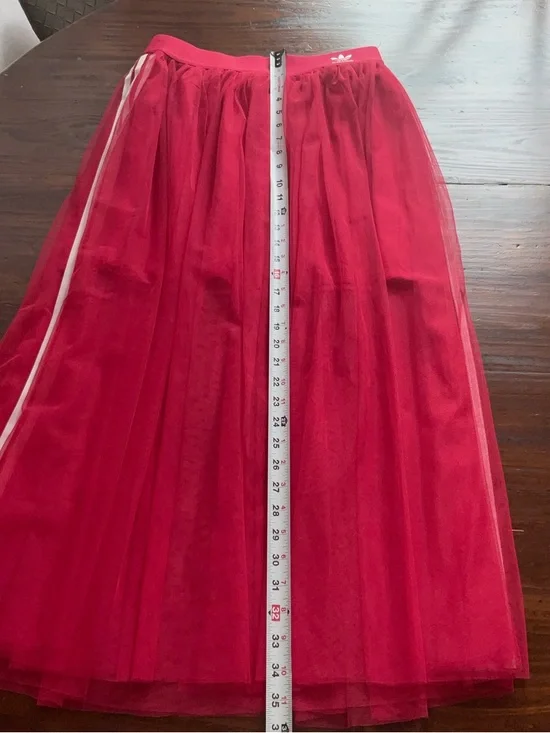 adidas Red Tulle Maxi Skirt with White Sport Stripes - Picture 8 of 9